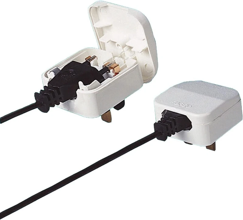 Euro to UK 3 Pin Mains Fused Plug Converter Travel Adaptor 5A Fused-Push in White