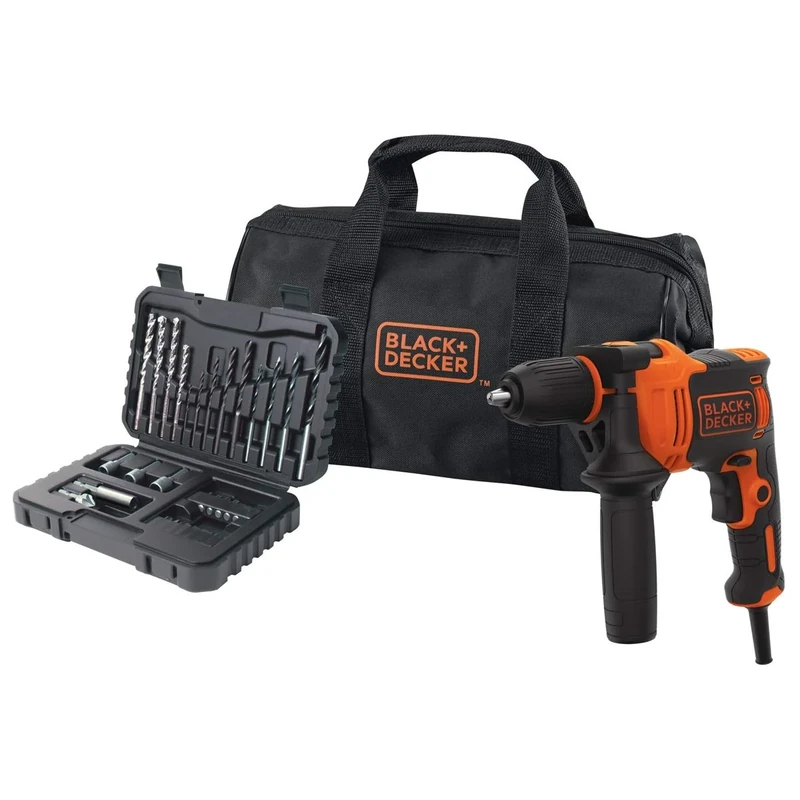 Black+Decker BEH710SA32-QS Schlagbohrmaschine 710 W + Set 32 Zubehör zum Schrauben und Bohren + Transporttasche, 710 W