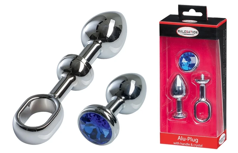 MaleSATION Aluminium Plug with Handle and Gemstone Small Chrome