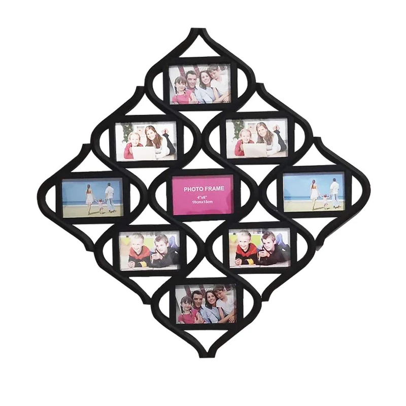 MKUN 4x6 Wall Photo Frame Collage - Diamond shaped Wall Hanging Picture Frame Collage, 9- Opening (Black)