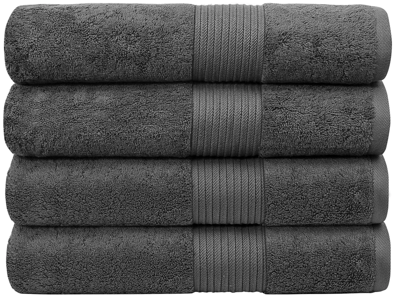 Bliss Luxury Combed Cotton Bath Towels - 34" x 56"/86 x 142 cm Extra Large Premium Quality Bath Sheet - 650 GSM - Soft, Absorbent (4 Pack, Dark Grey)