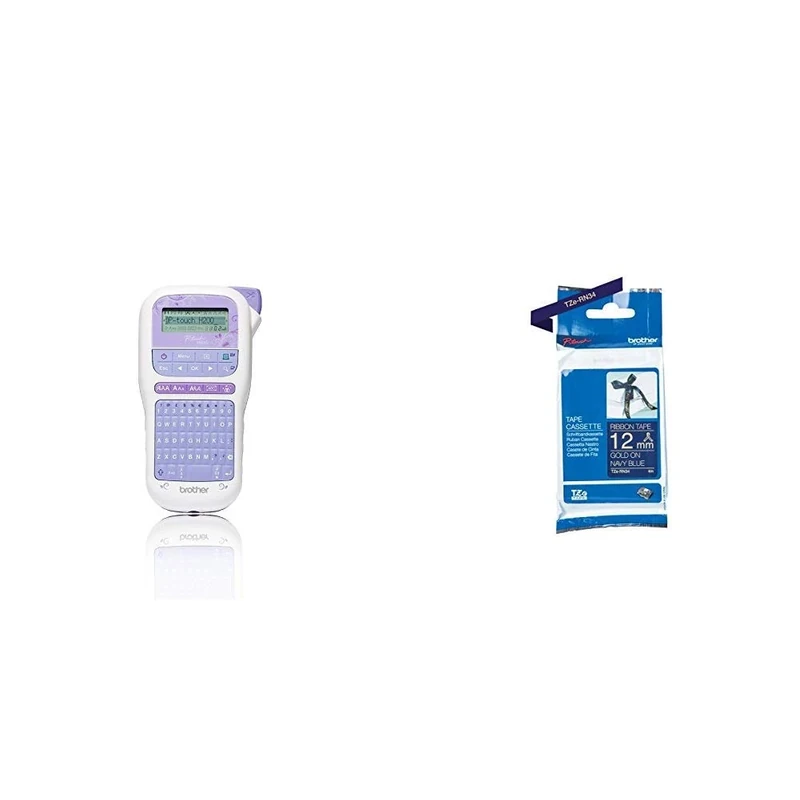 Brother Label Printer with Gold on Navy Blue Ribbon Tape