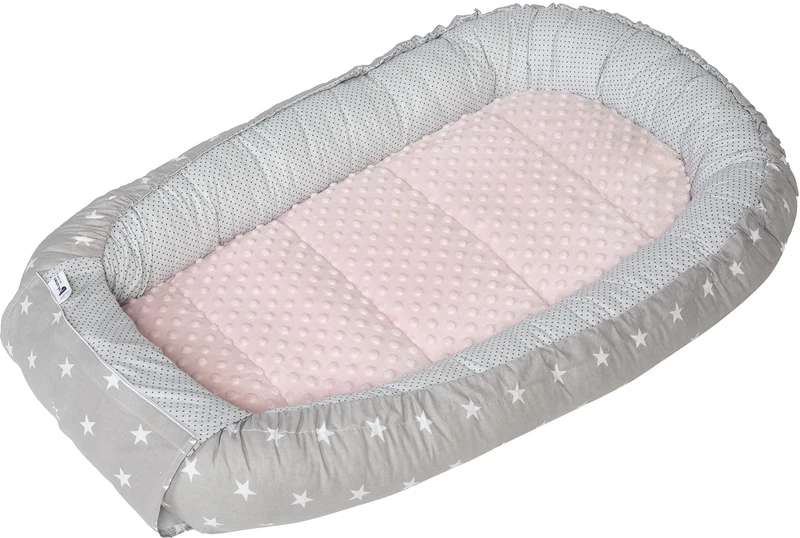 Medi Partners Baby Nest Pod for Newborn Babynest Sleep Bed - 100x60x15 Lounger Essentials 0-12 Months sleeping bilateral Cocoon 100% Cotton (Stars with light pink Plush)