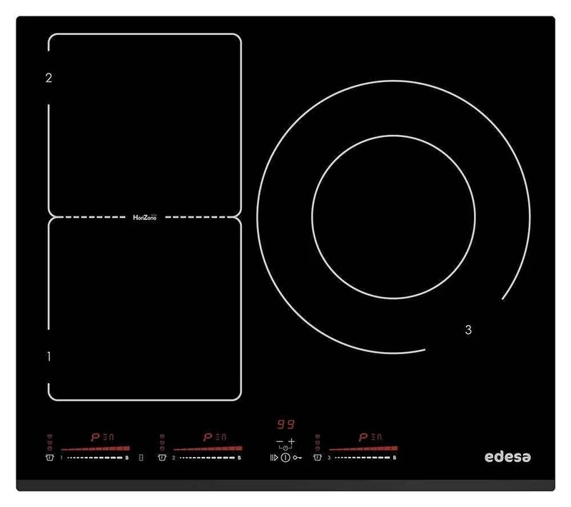 EDESA Induction Countertop | Model: EIM-6330 HT B | Vitroceramic 3 Spotlights | 9 Levels | Dimensions (W x D x H): 590 x 520 x 58 mm | Timer Selector 2300 W, Ceramic, Black
