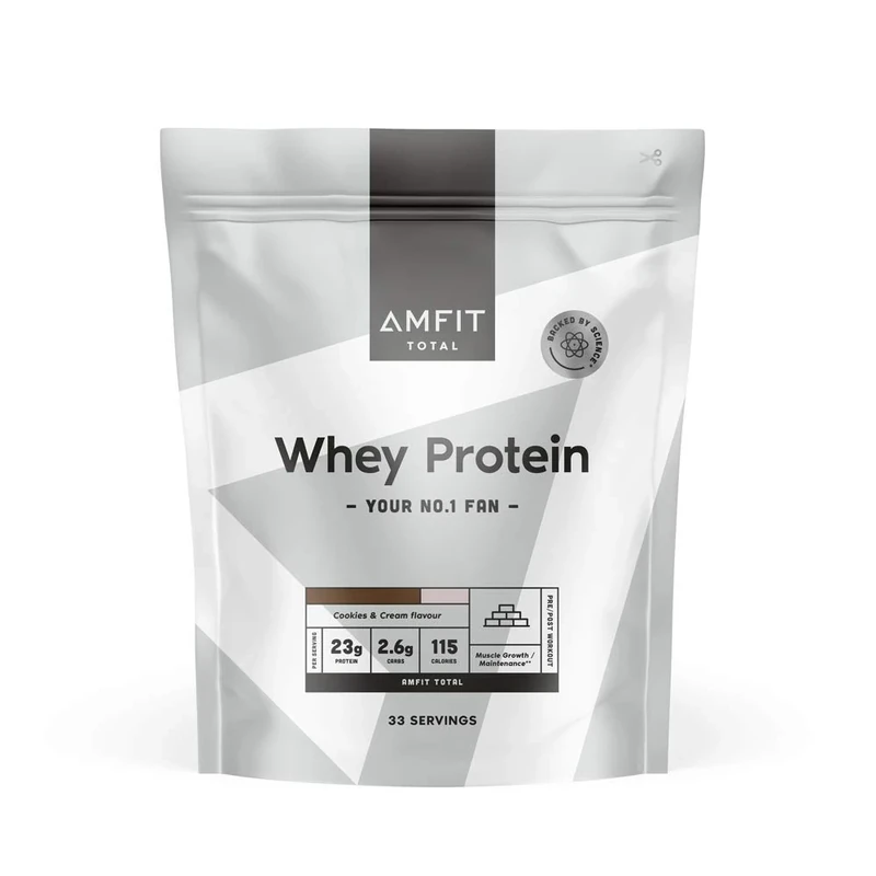 Amazon Brand - Amfit Nutrition Whey Protein Powderr 1kg Cookies & Cream 33 servings, (pack of 1)
