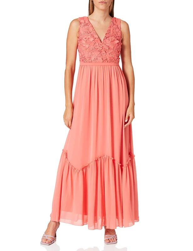 Little Mistress Women's Casey Crochet Maxi Dress Party, Orange (Grapefruit 001), 8 (Size:8)