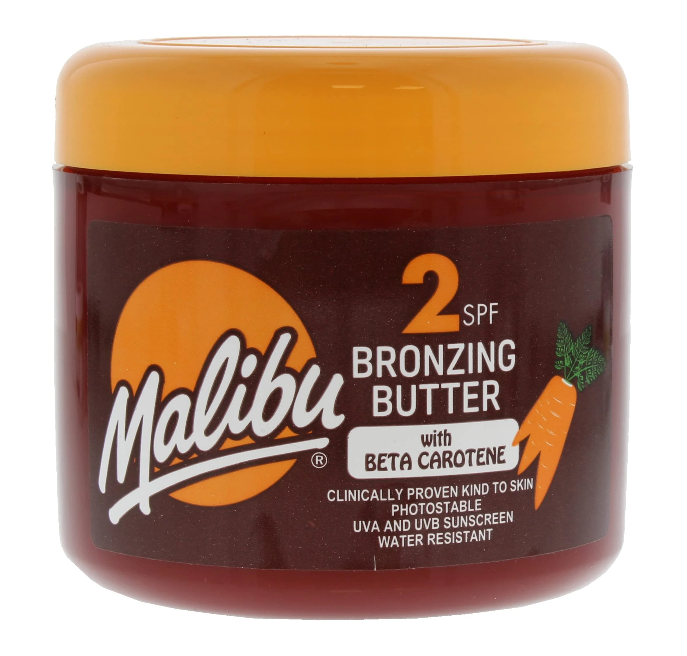 Malibu Sun SPF 2 Bronzing Fast Tanning Body Butter with Beta Carotene, Water Resistant, Tropical Coconut Fragrance, 300ml