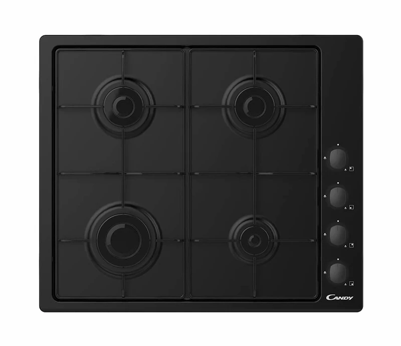 Candy CHW6LBB 60cm 4 Burner Gas Hob, Side Controls, Enamel pan supports, Black