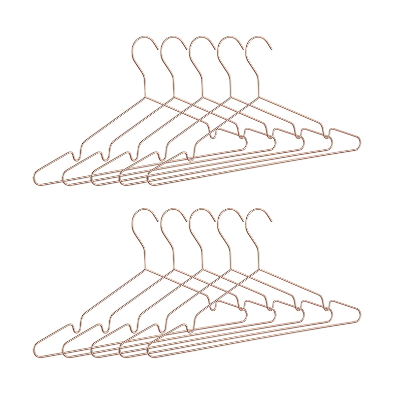 Relaxdays Set of 10 Rosé-Golden Coat Hangers, Thin Elegant Wire Hangers for Tops, Shiny, Compact, Copper