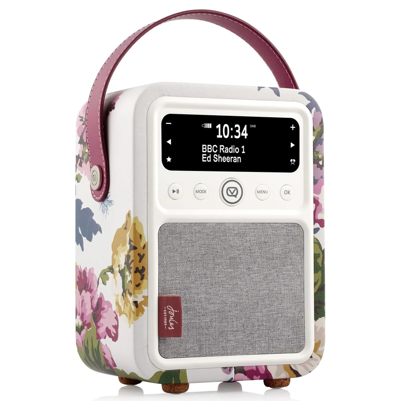 Joules Portable DAB Radio Alarm Clock - VQ Monty DAB+, FM Digital Radios with Bluetooth - Rechargeable Radios with Bluetooth Speaker - Dual Alarm Dab Radio Mains Powered - Cambridge Floral Cream