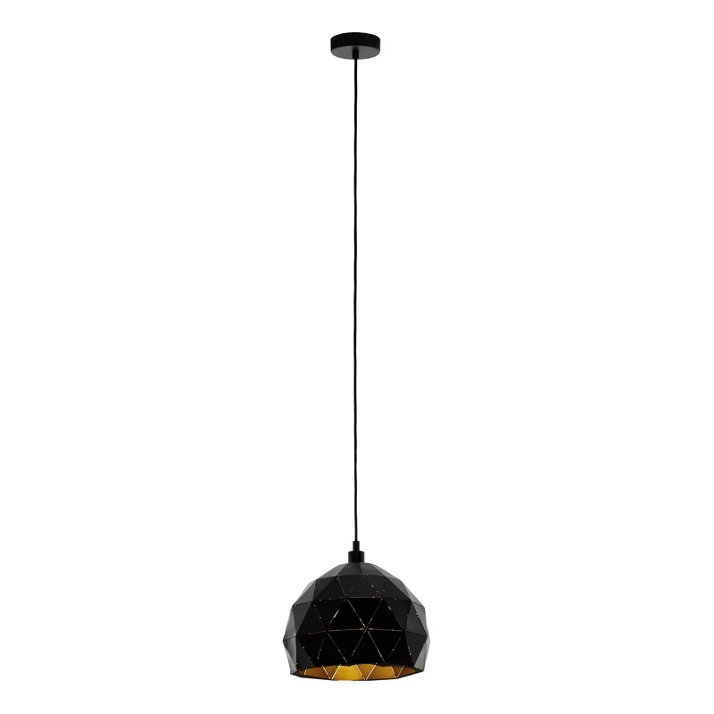 Eglo Pendant Lamp Roccaforte, 1 Bulb Vintage Pendant Light, Retro Hanging lamp Made of Steel in Black and Gold, E27 Socket, Ø 30 cm