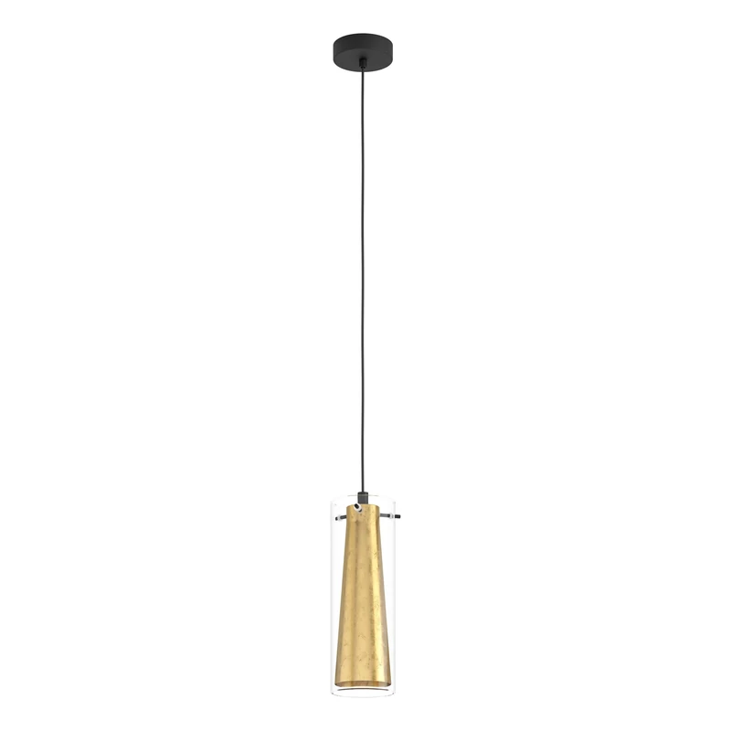 EGLO Pinto Gold Pendant Light, 1 Bulb Pendant Light, Material: Steel, Colour: Black, Glass: Clear, Gold, Socket: E27