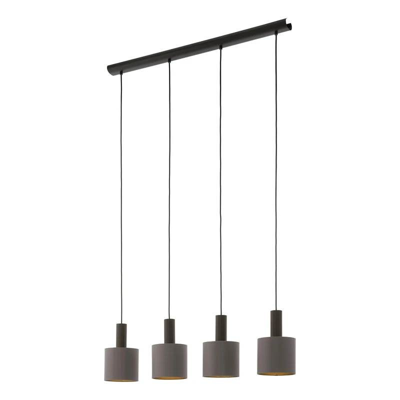 Eglo Pendant Lighting Concessa 1, 4 Bulbs Ceiling Light Fitting Made of Steel and Fabric in Dark Brown, Cappuccino and Gold, Hanging lamp for Dining and Living Room, E27 Socket