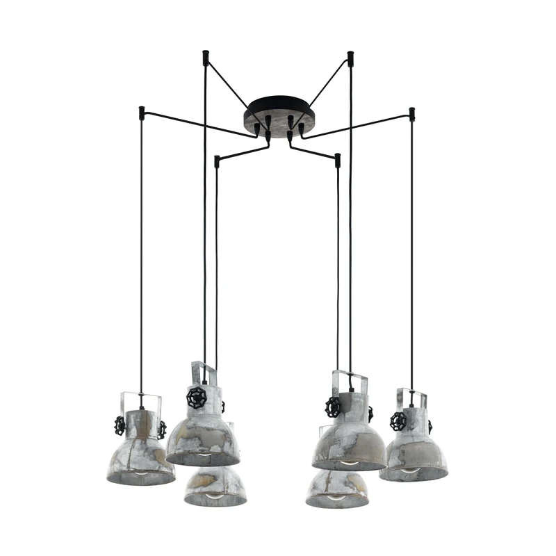 Eglo Barnstaple Pendant lamp, 6-Light Vintage Hanging Light in Industrial Style, Retro Steel Pendant with zinc Used Effect, Wood, Colour: Brown Patina, Black, Socket: E27