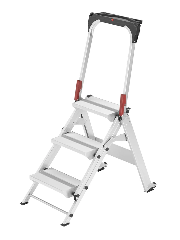 Hailo ST100 TopLine 8883-001 Aluminium Safety Stairs XXL Aluminium with Folding Safety Bar 3 Steps Silver