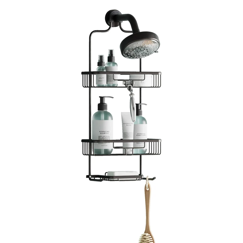 Zenna Home NeverRust Rustproof Over-The-Shower Caddy, 2 Shelves and Soap Tray, Aluminum, Bronze, 2-Shelf