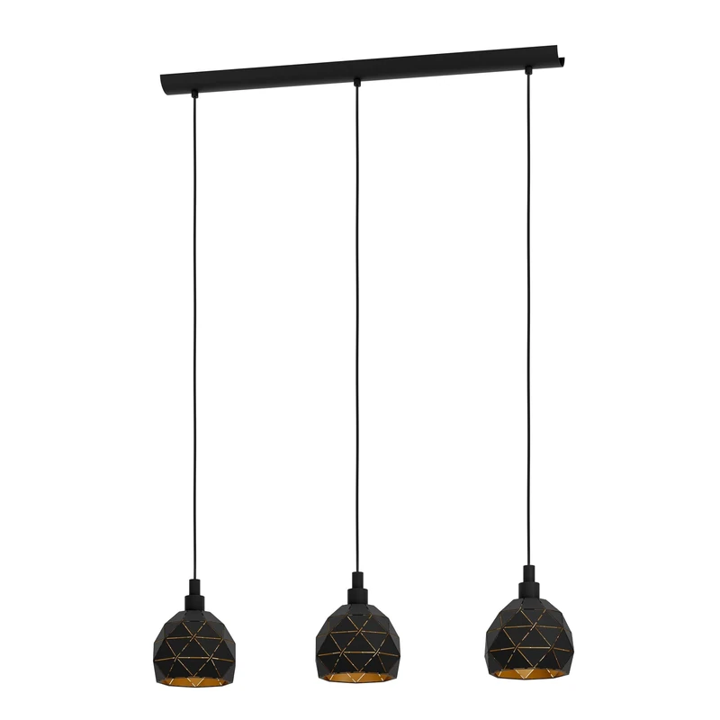 Eglo Roccaforte 3-Flame Pendant Lamp, Steel, Black and Gold Hanging Light, E27 Socket