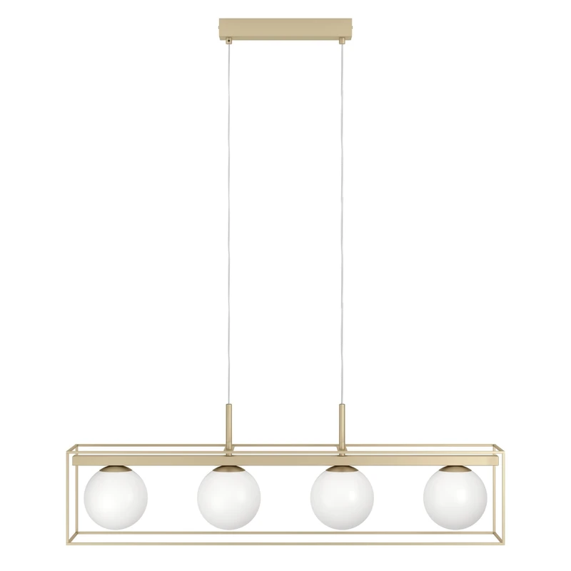 Eglo Vallaspra Pendant Lamp, 4-Light Hanging Lamp, Pendant Light Made of Steel, Colour: Champagne, Glass: White, Opal Matte, Socket: E14