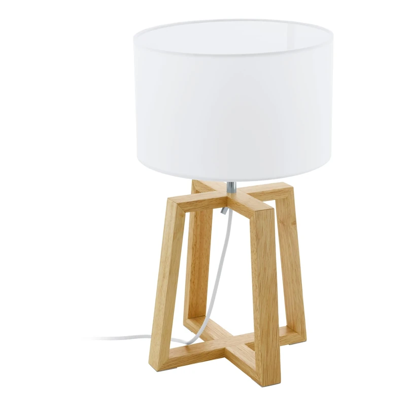 Eglo Table Lamp Chietino 1, 1-Light Table Lamp Nature Design, Bedside Lamp Made of Wood, Fabric and Steel, Colour: White, Natural, Socket: E27, Including Switch