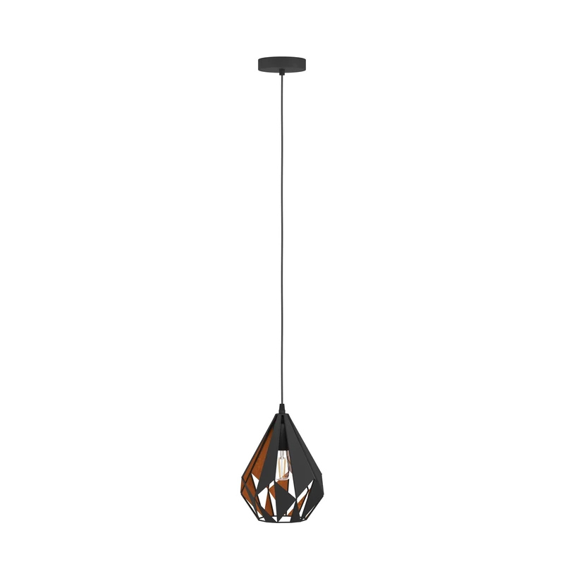 Eglo Carlton 1 Vintage Pendant Light, Retro Steel with Coloured in Black and Copper Hanging Light, E27 Socket, Ø 20.5 cm/8 inches