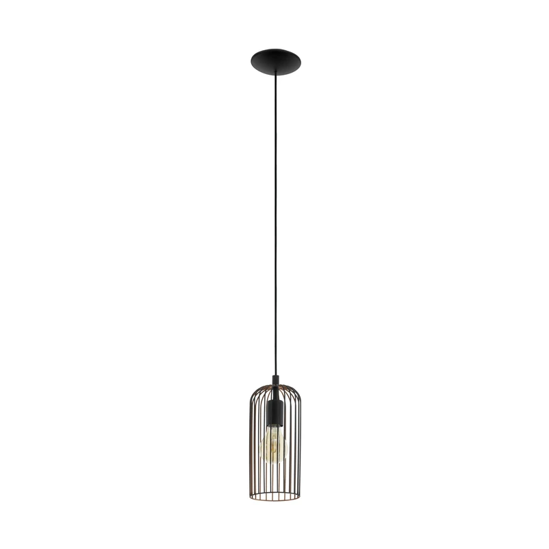 Eglo Pendant Lighting Roccamena, Vintage Ceiling Light Fitting Made of Black and Copper-Coloured Steel, Retro Hanging lamp for Dining and Living Room, E27 Socket