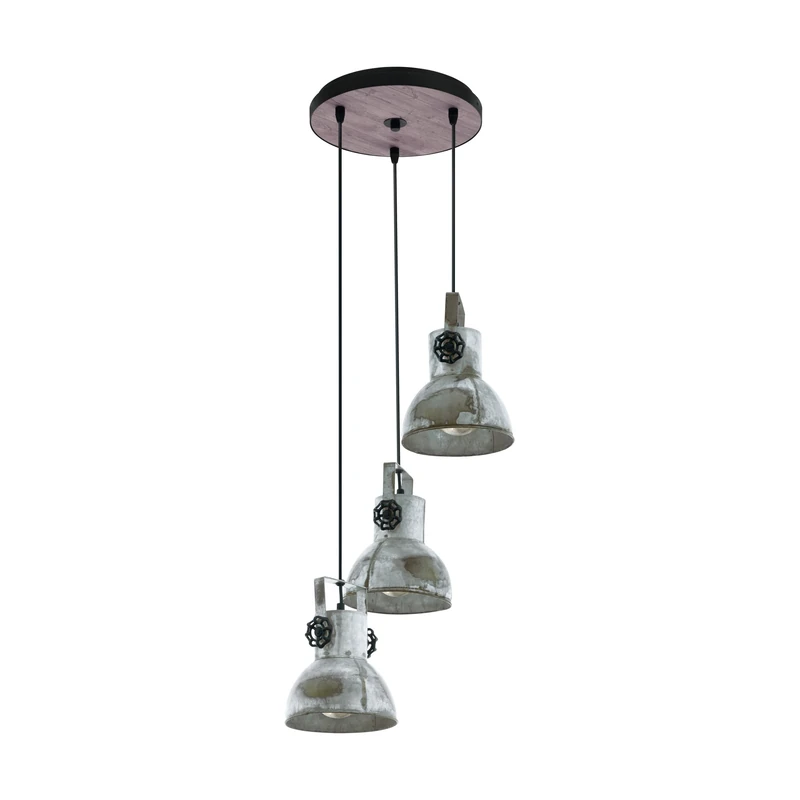 Eglo Barnstaple Pendant Lamp, 3-Light Vintage Hanging Light in Industrial Style, Retro Steel Pendant in Zinc Used Finish, Brown Patina, Black, E27 Socket