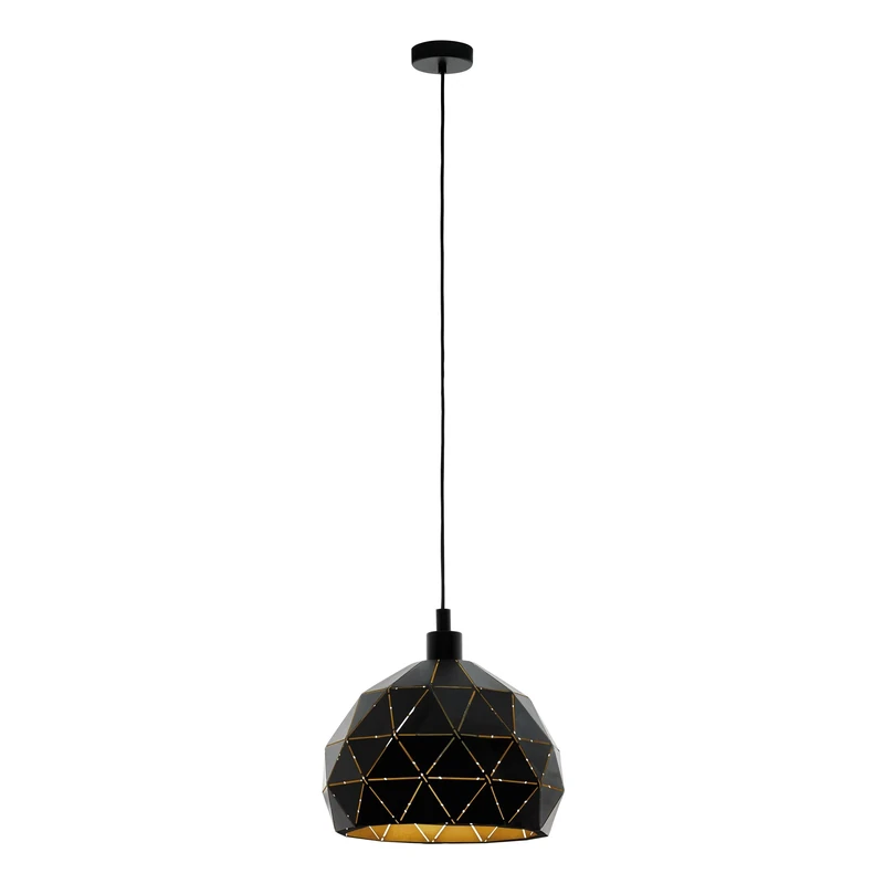 Eglo Pendant Lamp Roccaforte, 1 Bulb Vintage Pendant Light, Retro Hanging lamp Made of Steel in Black and Gold, E27 Socket, Ø 40 cm
