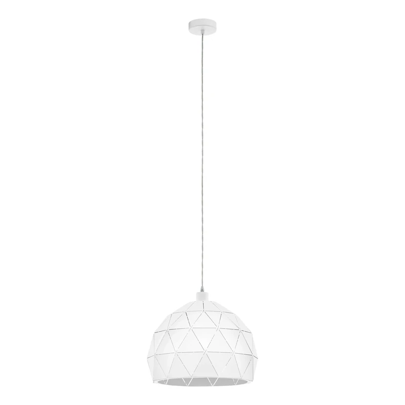 Eglo Pendant Lamp Roccaforte, 1 Bulb Vintage Pendant Light, Retro Hanging lamp Made of White Steel, E27 Socket, Ø 40 cm