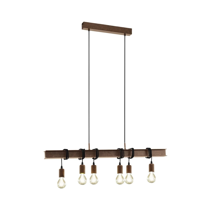Eglo Townshend 6-Flame Vintage/Industrial Design Pendant lamp, Retro Steel and Antique Brown Hanging Light, E27 Socket