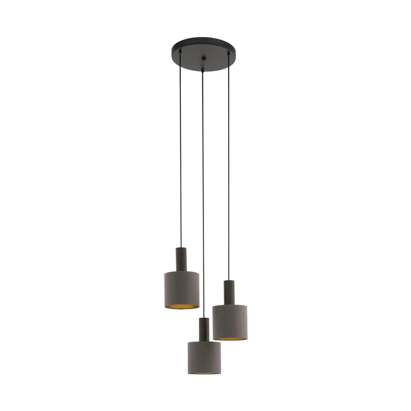 Eglo Pendant Lighting Concessa 1, 3 Bulbs Ceiling Light Fitting Made of Steel and Fabric in Dark Brown, Cappuccino and Gold, Hanging lamp for Dining and Living Room, E27 Socket