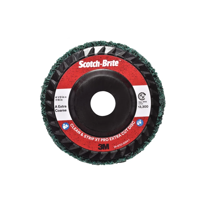 Scotch-Brite Clean and Strip XT Pro Extra Cut Disc, XC-DC, A/O Extra Coarse, Green, 4-1/2 in x 7/8 in, Type 27, Pack of 10, Heavy Duty Metal Stripper Disc, Aluminum Oxide
