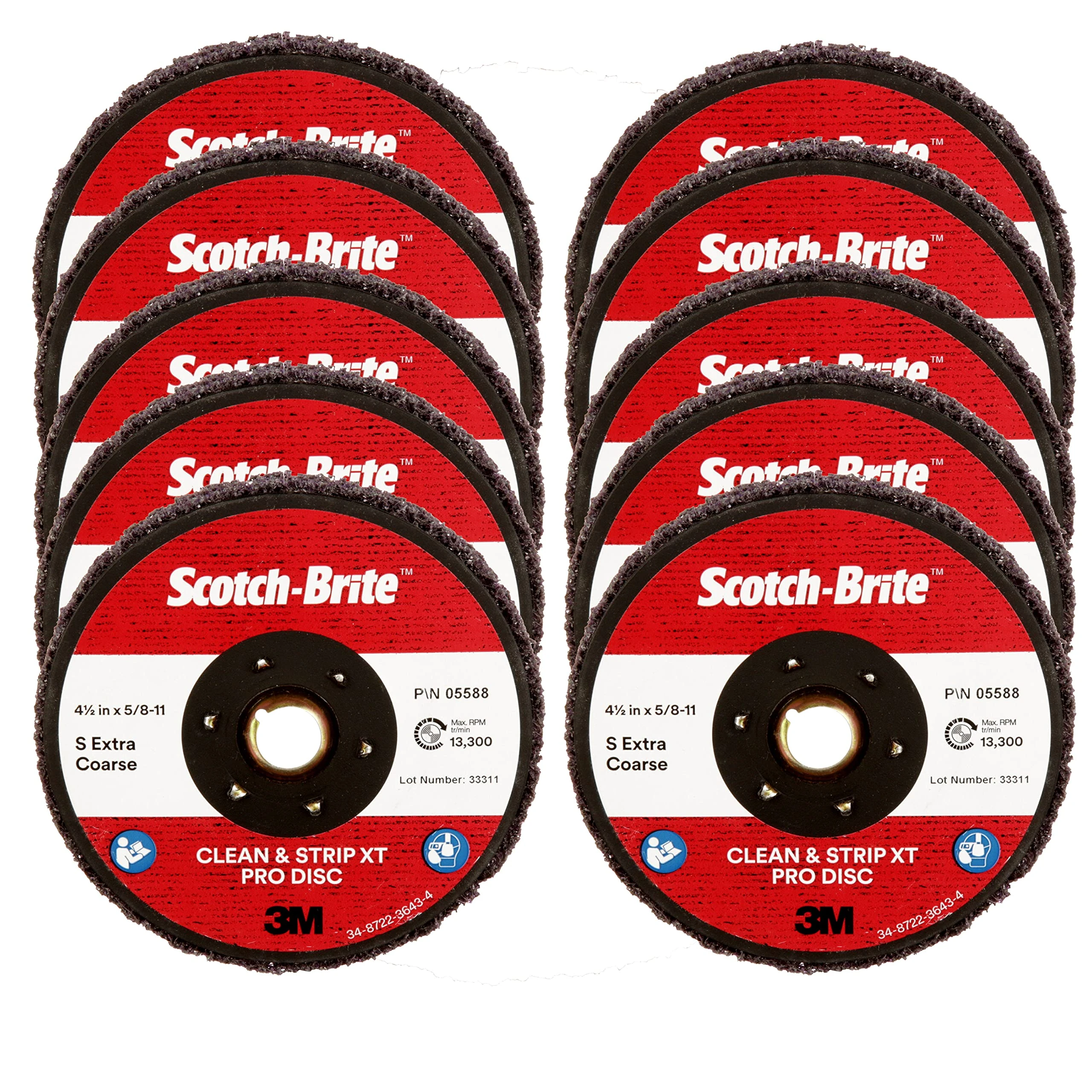 Cubitron II Scotch-Brite Clean and Strip XT Pro Disc, XO-DC, SiC Extra Coarse, TN, Purple, 4-1/2 in x 5/8"-11, Pack of 10