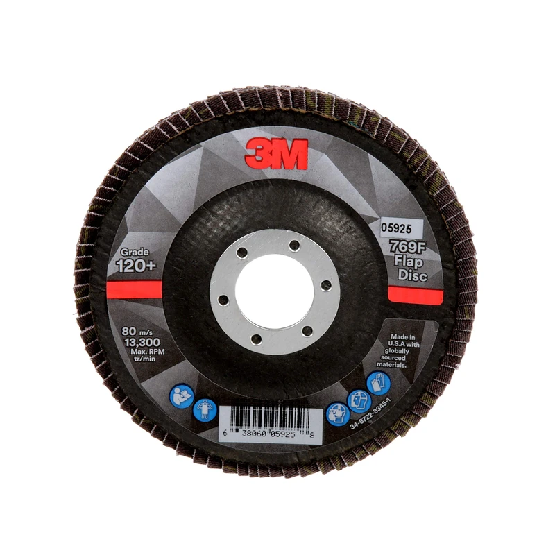 3M Flap Disc 769F, Type 29, 120+, 4.5 in x 7/8 in, High Performance Abrasive, Ceramic Precision-Shaped Grain Grinding and Finishing Disc, Carbon Steel, Stainless Steel