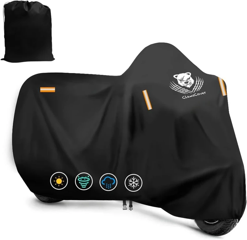 ClawsCover 116" XXXL Motorcycle Covers Waterproof Outdoor,Heavy Duty Fadeless 420D Polyester Cloth All Season Anti-UV Touring Scooter Cover Accessories,for Harley Davidson Honda Kawasaki Yamaha Suzuki