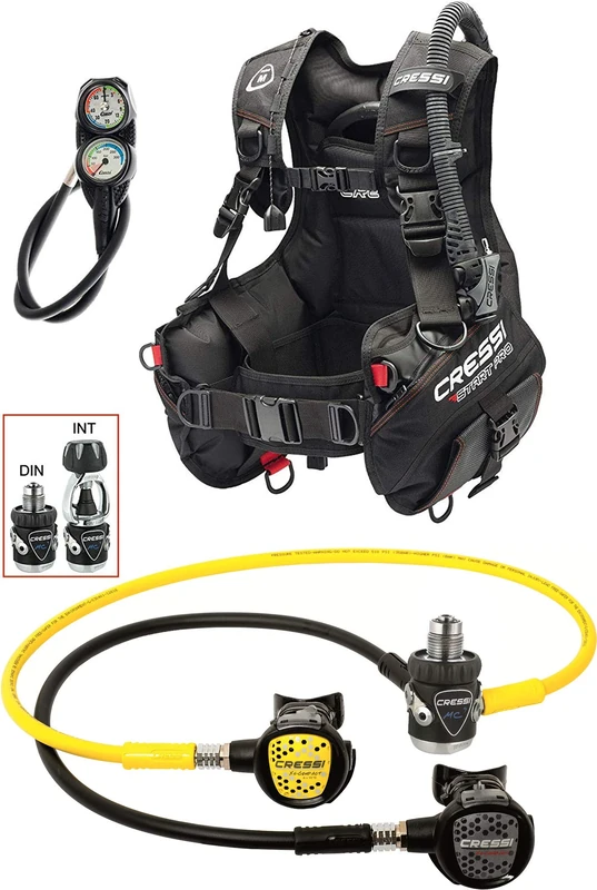 Cressi Crg1B Unisex Adult Start Pro Scuba Set - Din Scuba Diving Package - Black, X-Large