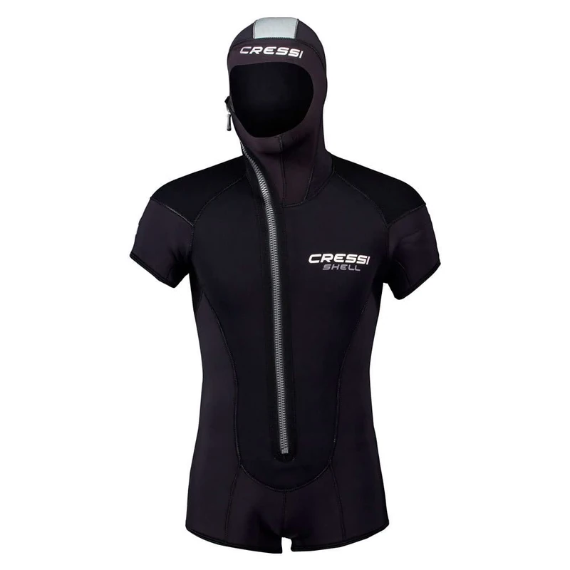 Cressi Crg1B Men Shell Jacket Multi Thickness Man Jacket W/Hood Man- Premium Neoprene 5mm - Black, Small/2