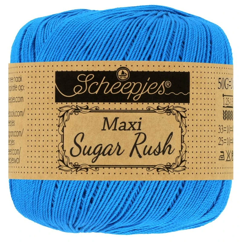 Scheepjes Maxi Sugar Rush 100% Mercerised Cotton Lace Weight Yarn Thread - 50g Ball (280m) - for Crochet, Tatting & Fine Lacework (215 Royal Blue) - Image 1