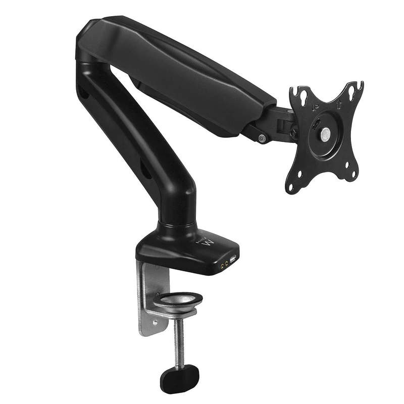 Single Monitor Arm Desk Mount for 13 to 32 Inch Screens - VESA 75 & 100mm Stand Desk Clamp - Tool Free Height Adjustment with Tilt Swivel Rotate - With Audio and USB 3.0 ports - Screen up to 6,5kg