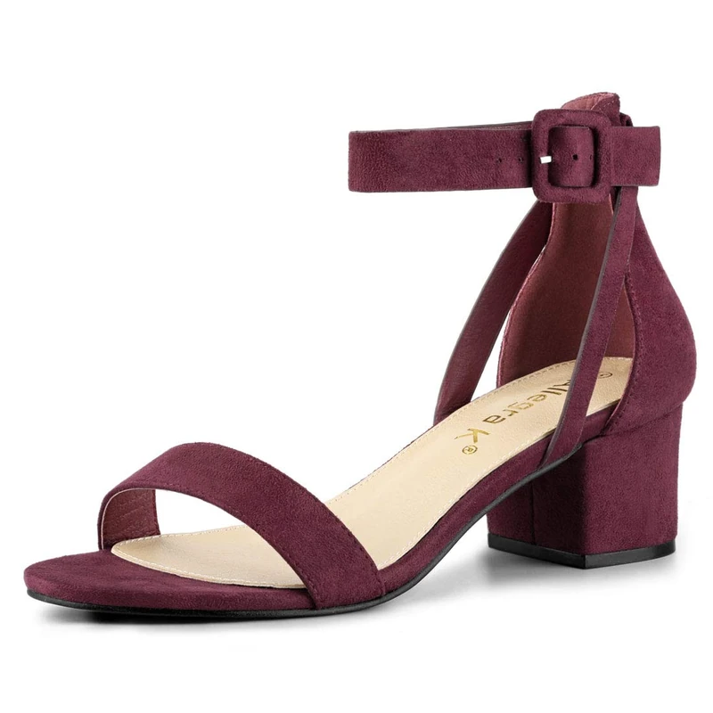 Allegra K Women's Ankle Strap Block Low Heel Sandals Burgundy 4.5 UK/Label Size 6.5 US