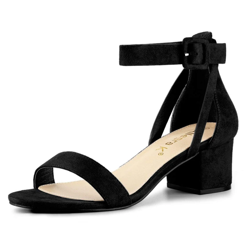Allegra K Women's Ankle Strap Block Heel Sandals Black 4.5 UK/Label Size 6.5 US