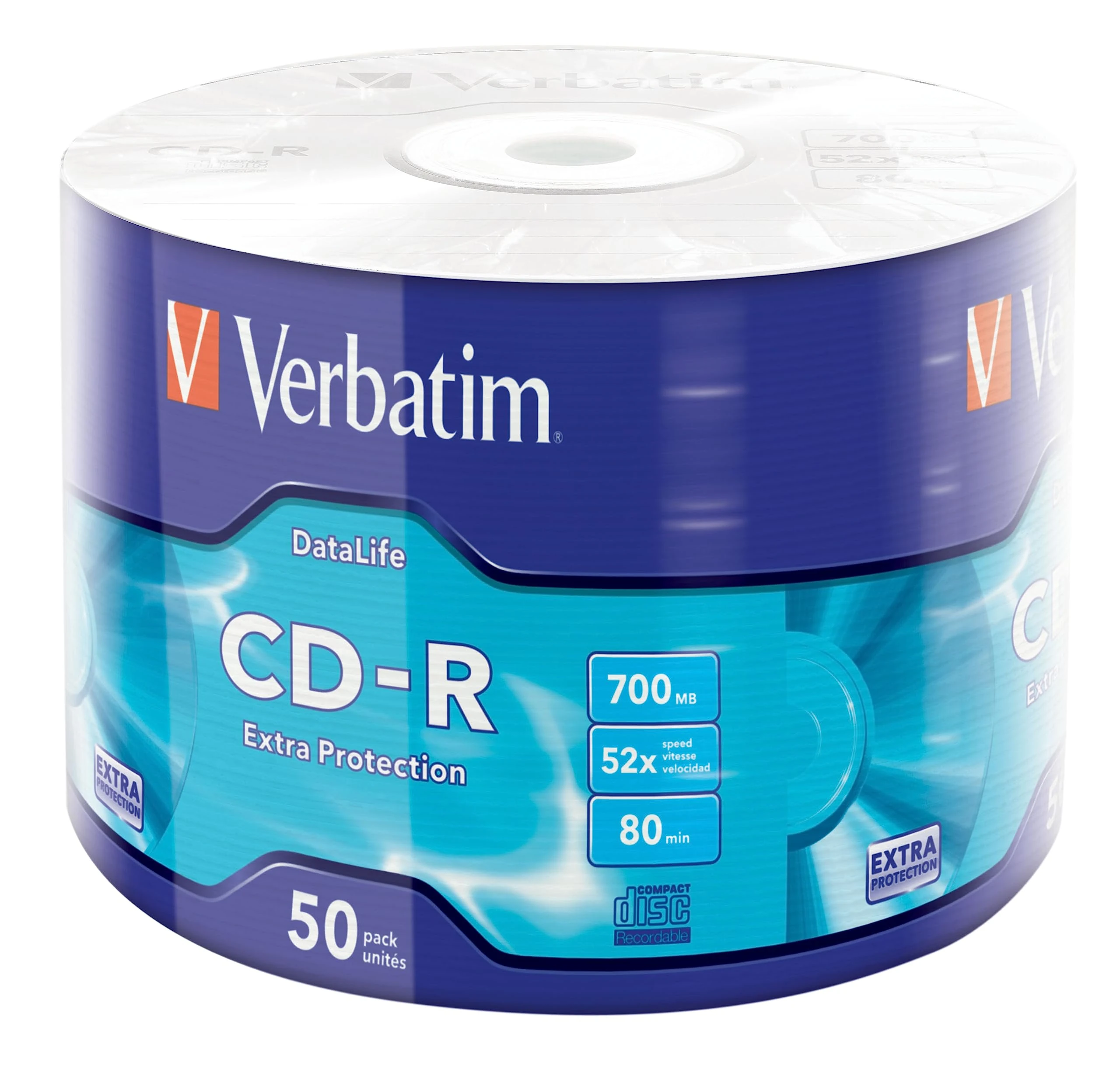 Verbatim 43787 52X 700MB 50Pk CD-R Extra Protection Wrap Spindle - Matt Silver
