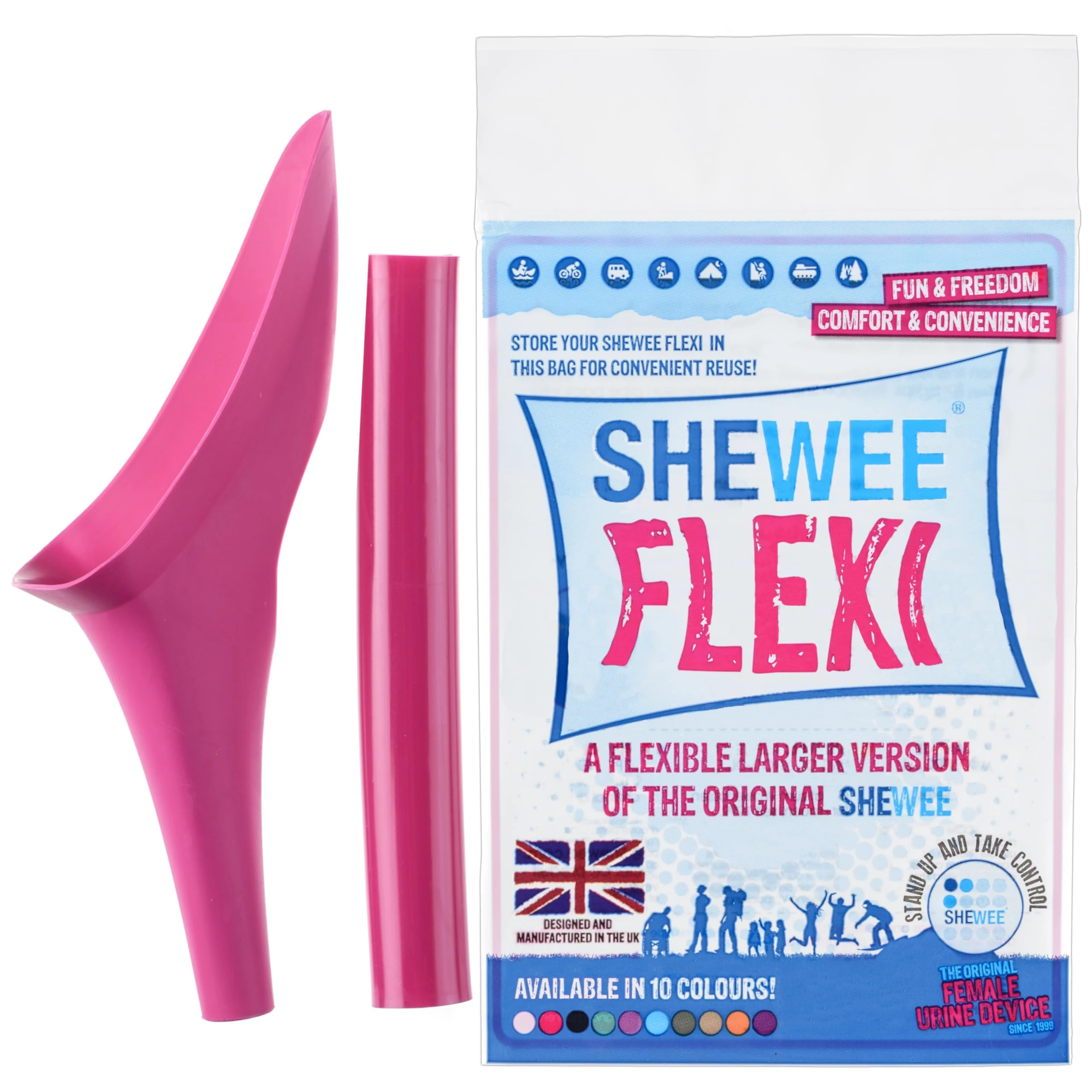 SHEWEE Flexi – The Original Female Urinal – Made in the UK – Reusable, Flexible & Portable Urination Device. Festival, Camping, Car, Hiking Essentials for Women. Stand to Pee Funnel – Pink