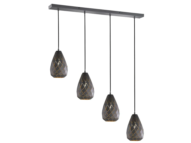 Trio Leuchten Onyx 301300442 Pendant Light Metal Anthracite/Gold-Coloured Interior/Black Fabric Coated Cable