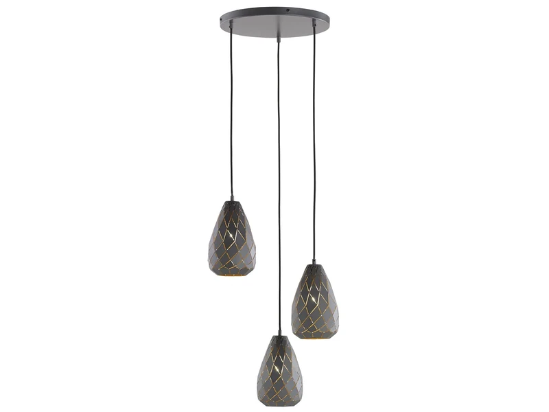 Trio Leuchten Onyx 301300342 Pendant Light Metal Anthracite/Gold-Coloured Interior/Fabric Coated Cable Black