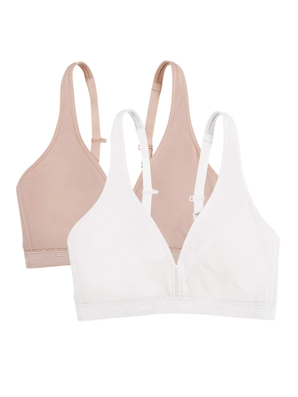 Fruit of the Loom Women's Wirefree Bralette 2 Pack Bra, Sand/White, 40C (Pack of 2) - Image 1
