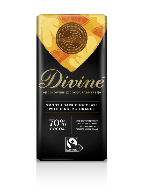 Divine 70% Cocoa Dark Chocolate with Ginger & Orange 90g Bar – Fairtrade Dark Chocolate – Warming Ginger & Zesty Orange Pieces – Ethical Premium Chocolate