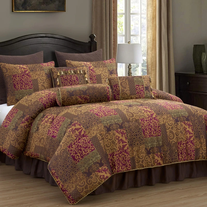 Chezmoi Collection Amelia 9-Piece Floral Jacquard Patchwork Comforter Set, California King