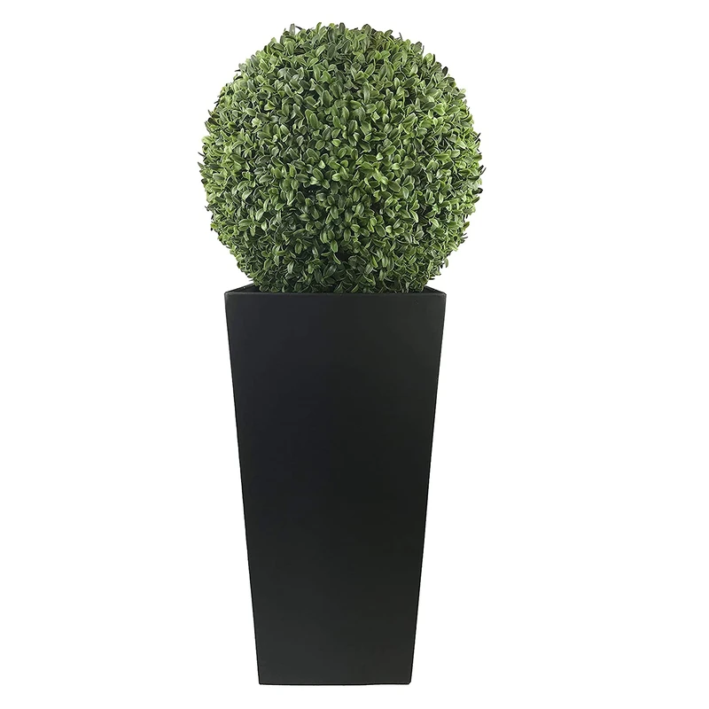 Artificial Aglaia Boxwood Ball in Tall Black Tin Planter 95cm/3ft