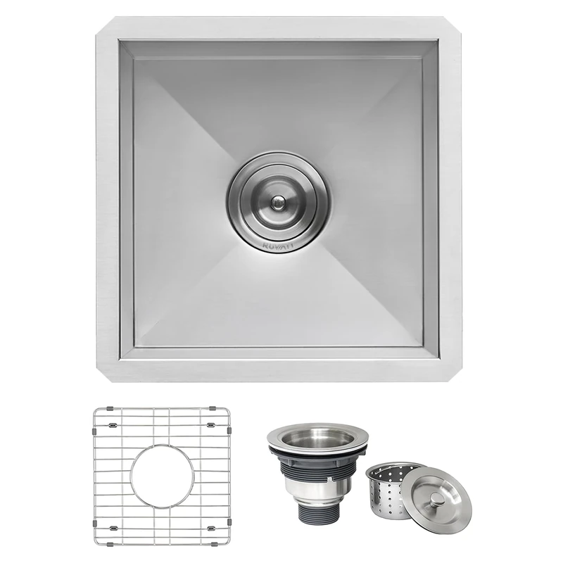Ruvati 15 x 15 inch Undermount 16 Gauge Zero Raduis Bar Prep Square Kitchen Sink Single Bowl - RVH7115