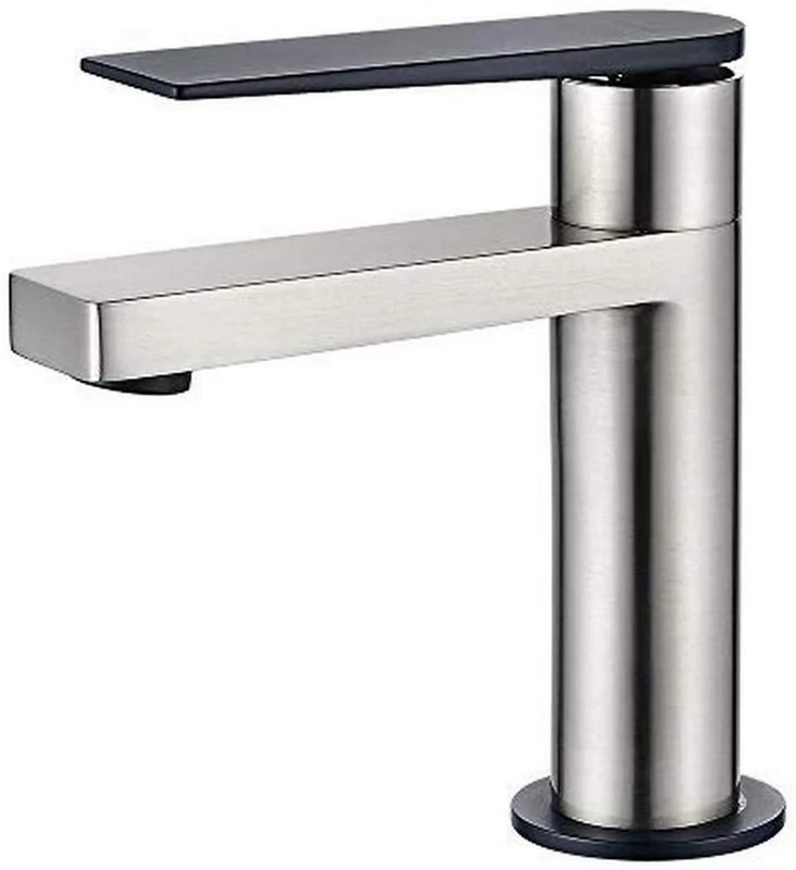 GRIFEMA LYON-G11101A Eco Bathroom Basin Mixer Tap with Water-Saving Function Aerator, 3/8 Inch Hose, Nickel Brushed/Black